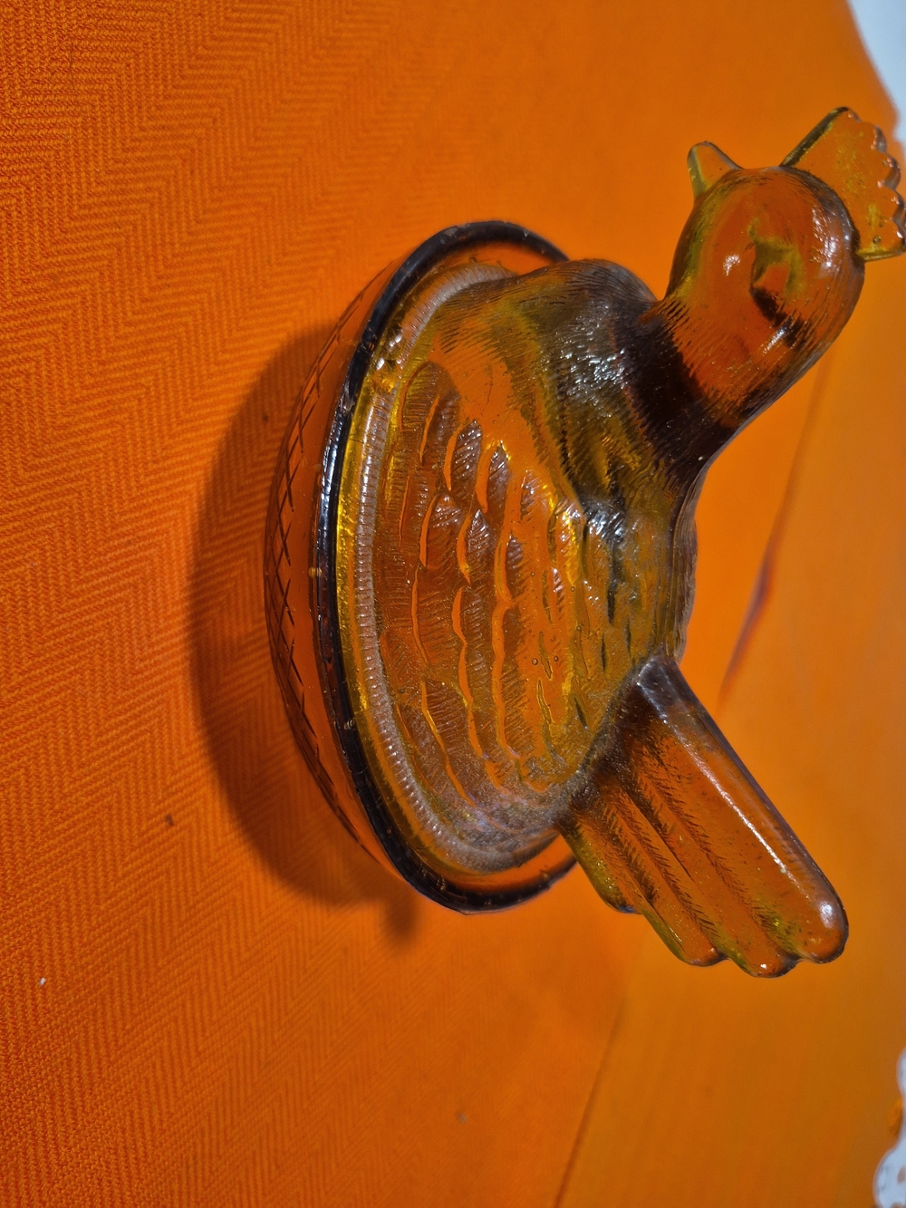 Vintage Amber Hen On A Basket Candy Dish - Decorative Home Art